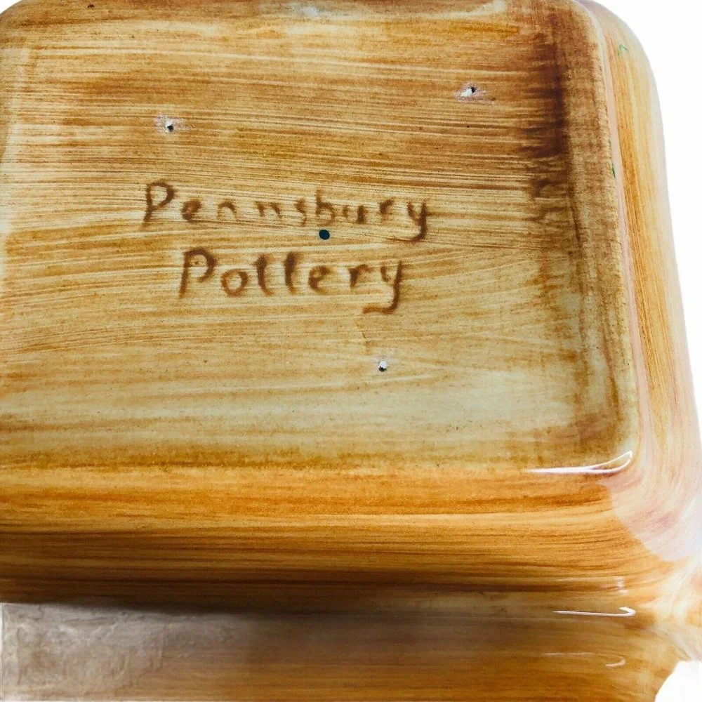 Pennsbury Pottery Red Rooster Divided Vegetable Dish‎ Serving Bowl Art Pottery